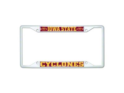 License Plate Frame with Iowa State; White (Universal; Some Adaptation May Be Required)