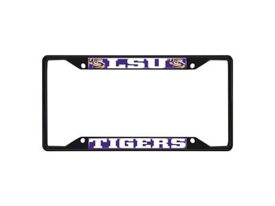 License Plate Frame with Louisiana State University Logo; Black and Purple (Universal; Some Adaptation May Be Required)