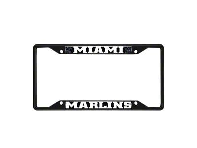 License Plate Frame with Miami Marlins Logo; Black and Black (Universal; Some Adaptation May Be Required)