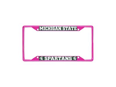 License Plate Frame with Michigan State; Pink (Universal; Some Adaptation May Be Required)