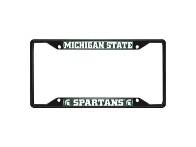 License Plate Frame with Michigan State University Logo; Black and Green (Universal; Some Adaptation May Be Required)