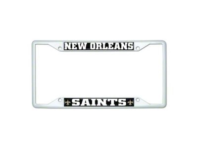 License Plate Frame with New Orleans Saints; White (Universal; Some Adaptation May Be Required)