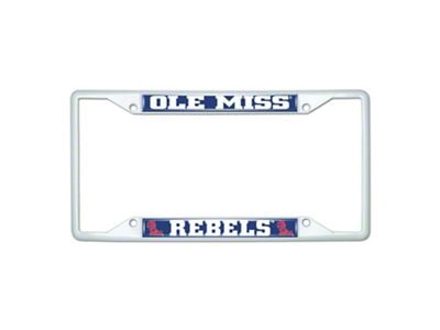 License Plate Frame with Ole Miss; White (Universal; Some Adaptation May Be Required)