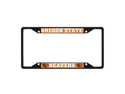 License Plate Frame with Oregon State University Logo; Black and Black (Universal; Some Adaptation May Be Required)