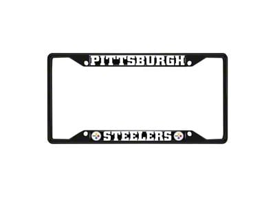 License Plate Frame with Pittsburgh Steelers Logo; Black and Black (Universal; Some Adaptation May Be Required)