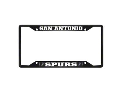 License Plate Frame with San Antonio Spurs Logo; Black and Chrome (Universal; Some Adaptation May Be Required)