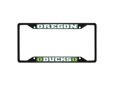 License Plate Frame with University of Oregon Logo; Black and Green (Universal; Some Adaptation May Be Required)