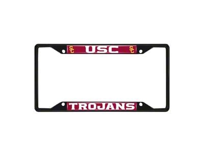 License Plate Frame with University of Southern California Logo; Black and Cardinal (Universal; Some Adaptation May Be Required)