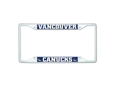 License Plate Frame with Vancouver Canucks; White (Universal; Some Adaptation May Be Required)