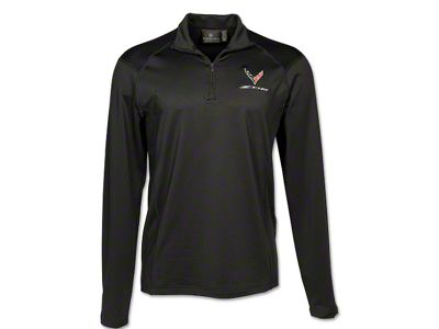 Men's 1/4 Zip HXXL-DRY Pullover with C8 Z06 Logos; Black