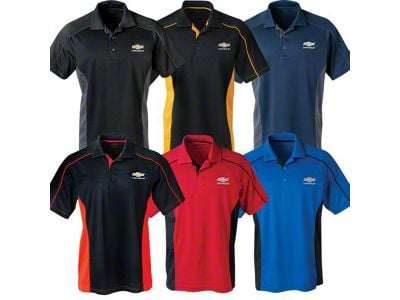 Men's Extreme Colorblock Polo Shirt with Gold Bowtie and Script; Royal