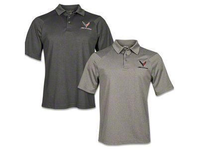 Men's H2X-DRY Heathered Polo Shirt with C8 Z06 Logos; Light Gray