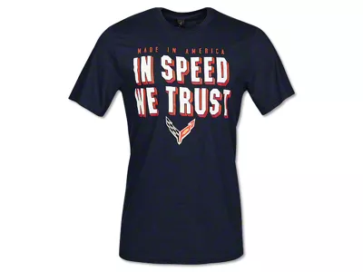 Men's In Speed We Trust T-Shirt with C8 Emblem; Navy