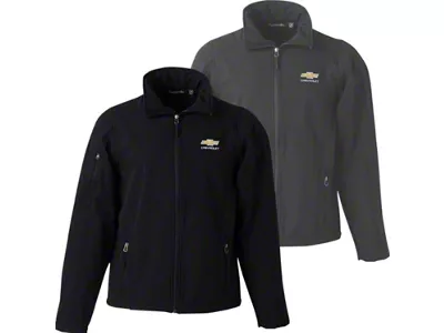 Men's Soft Shell Jacket with Gold Bowtie and Chevrolet Script; Black