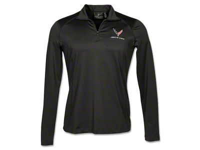 Women's 1/4 Zip HXXL-DRY Pullover with C8 Z06 Logos; Black