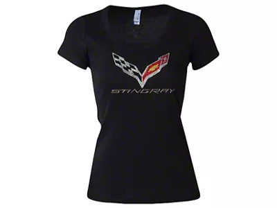 Women's C7 Scoop Neck Rhinestone T-Shirt; Black