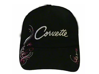 Women's Glitter Corvette Script Hat; Black