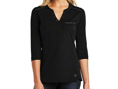 Women's Ogio Henley 3/4 Length Sleeve Shirt with C8 Logo On Back