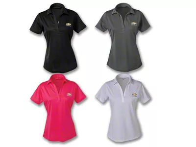 Women's Silk Touch Polo Shirt with Gold Bowtie and Chevrolet Script; Gray