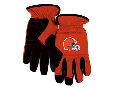 Work Gloves with Cleveland Browns Logo; Orange/Black (Universal; Some Adaptation May Be Required)