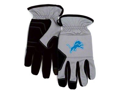 Work Gloves with Detroit Lions Logo; Gray/Black (Universal; Some Adaptation May Be Required)