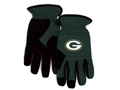 Work Gloves with Green Bay Packers Logo; Green/Black (Universal; Some Adaptation May Be Required)