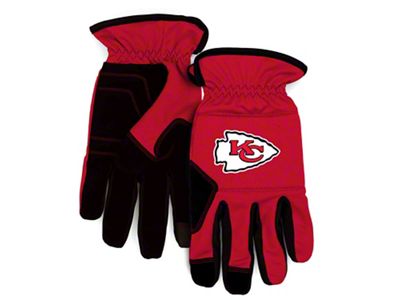 Work Gloves with Kansas City Chiefs Logo; Red/Black (Universal; Some Adaptation May Be Required)