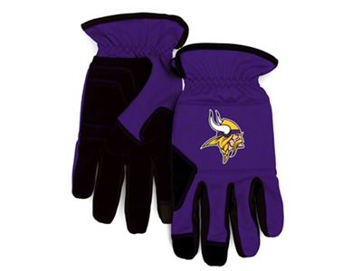 Work Gloves with Minnesota Vikings Logo; Purple/Black (Universal; Some Adaptation May Be Required)