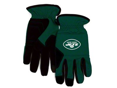 Work Gloves with New York Jets Logo; Green/Black (Universal; Some Adaptation May Be Required)