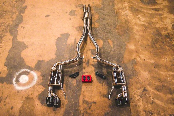 Valvetronic Designs Valved Sport Cat-Back Exhaust System with Black Tips (15-17 Mustang GT Fastback)