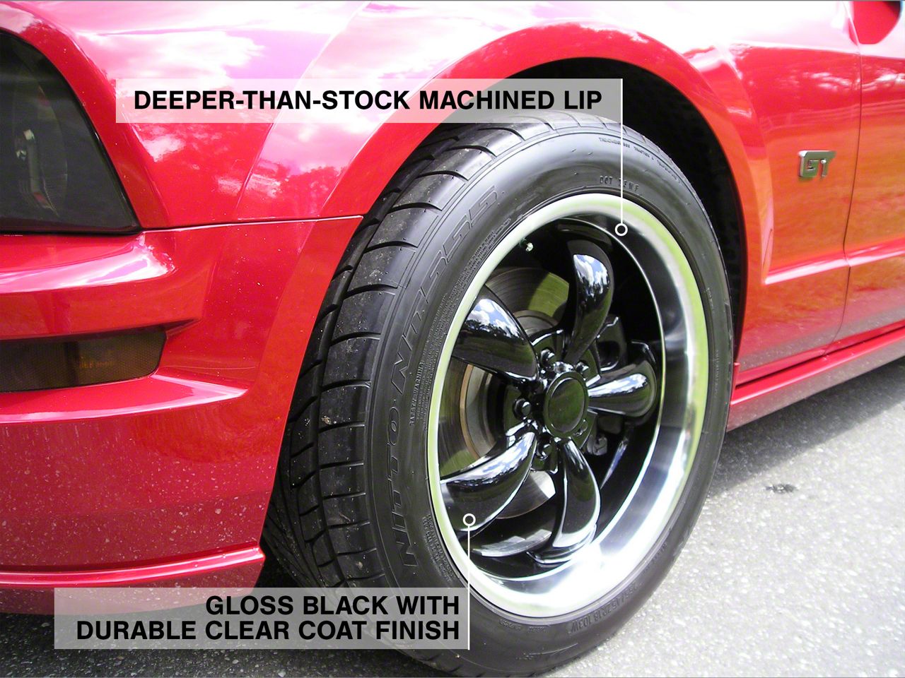 Mustang Deep Dish Bullitt Gloss Black Wheel; 18x9; 30mm Offset (05-09 ...