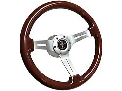 Volante Woodgran S6 Sport Steering Wheel Kit with Pony Emblem; Brushed Center (84-04 Mustang)