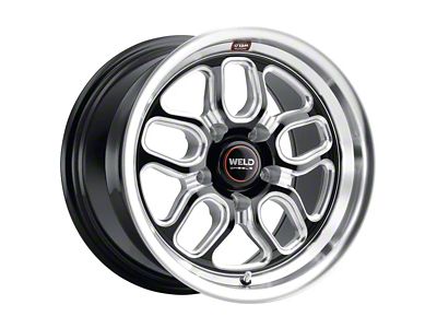 WELD Street Performance Laguna Drag Gloss Black Milled Wheel; Rear Only; 15x10; 50mm Offset (05-09 Mustang)