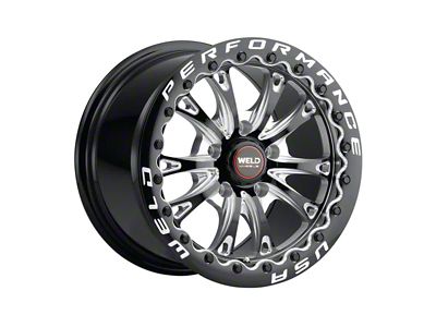 WELD Street Performance Belmont Beadlock Gloss Black Milled Wheel; Rear Only; 15x10; 22mm Offset (11-23 RWD Charger, Excluding Widebody)