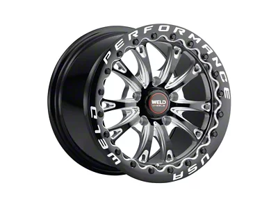 WELD Street Performance Belmont Beadlock Gloss Black Milled Wheel; Rear Only; 15x10; 25mm Offset (94-98 Mustang)