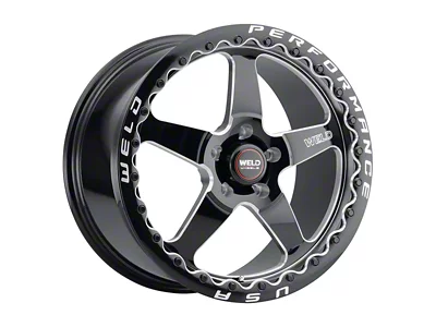 WELD Street Performance Ventura Drag Beadlock Gloss Black Milled Wheel; Rear Only; 17x10; 25mm Offset (99-04 Mustang)