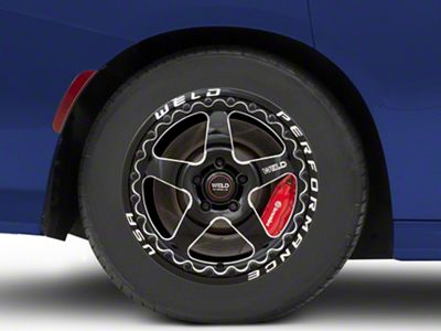 WELD Performance Ventura Beadlock Gloss Black Milled Wheel; Rear Only; 17x10; 30mm Offset (11-23 RWD Charger, Excluding Widebody)