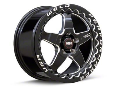 WELD Performance Ventura Beadlock Gloss Black Milled Wheel; Rear Only; 15x10; 50mm Offset (15-23 Mustang GT, EcoBoost, V6)