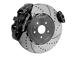 Wilwood AERO4 Rear Big Brake Kit with Drilled and Slotted Rotors; Black Calipers (20-24 Corvette C8)