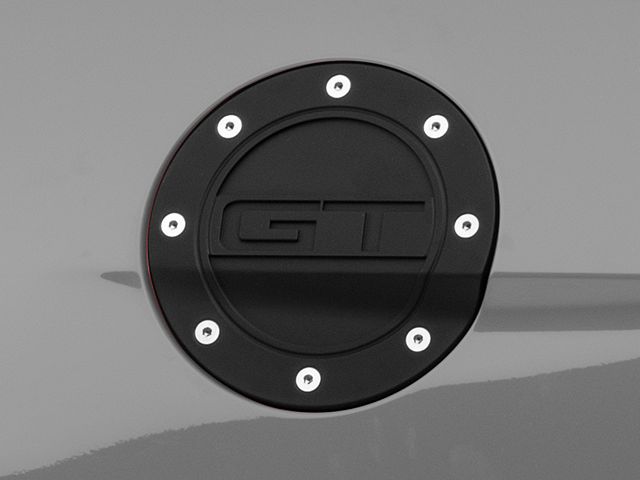 Drake Muscle Cars Competition Series Fuel Door with GT Logo; Black (15-23 Mustang)