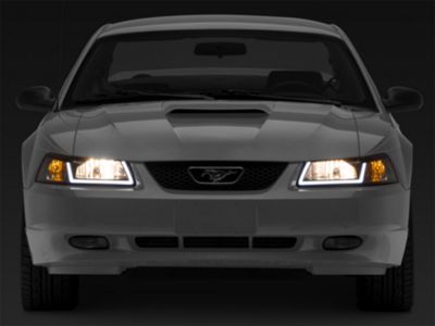 Mustang LED Bar Factory Style Headlights Matte Black Housing Clear Lens 99 04 Mustang Free Shipping